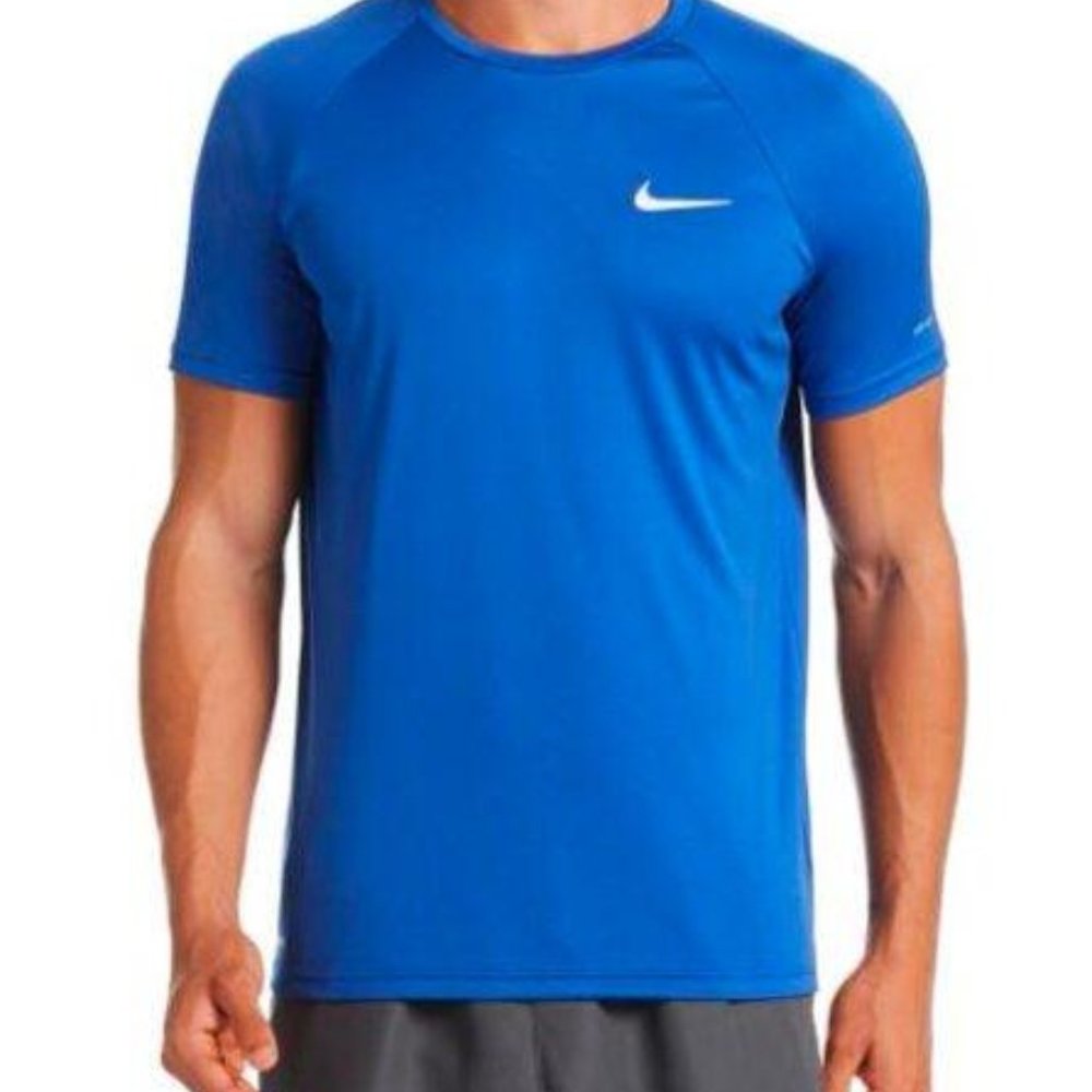 Men's Nike Dri-FIT UPF 40+ Hydroguard Swim S/S Royal Tee Shirt Top Med Large NWT